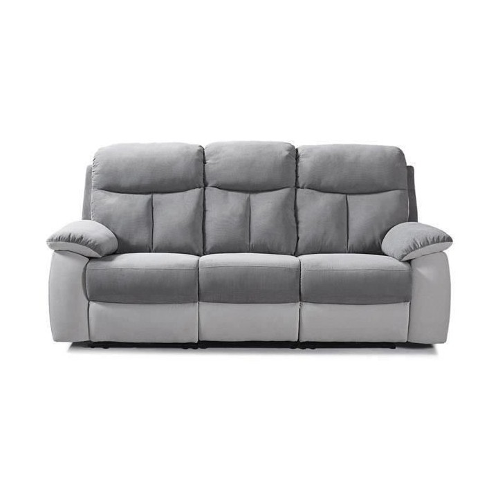 Canapé 3 places relaxation manuelle - Tissu Gris clair et Gris foncé