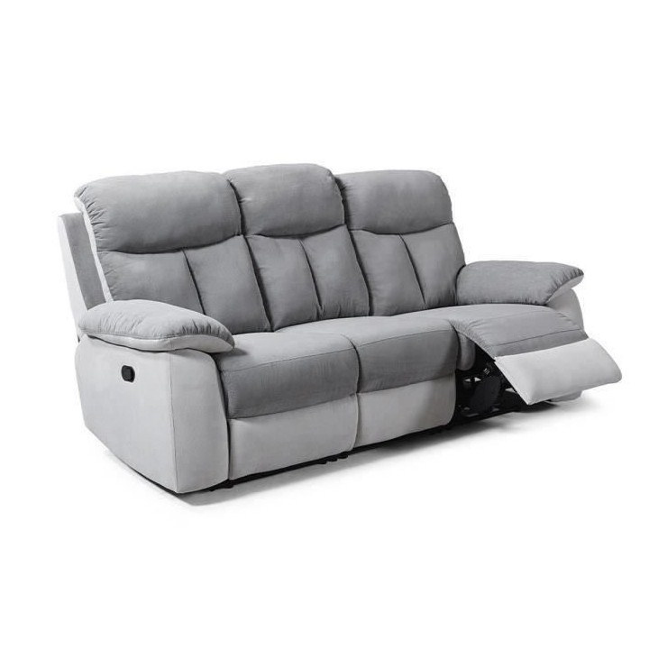 Canapé 3 places relaxation manuelle - Tissu Gris clair et Gris foncé