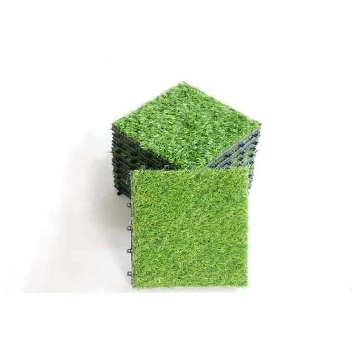 GARDEN MOOD Lot de 10 dalles clipsables en gazon synthétique 10 mm