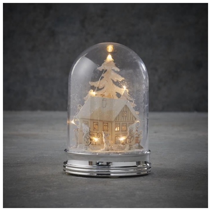 Cloche scene hiver blanc chaud led fonctionnant sur batterie - h14xd10