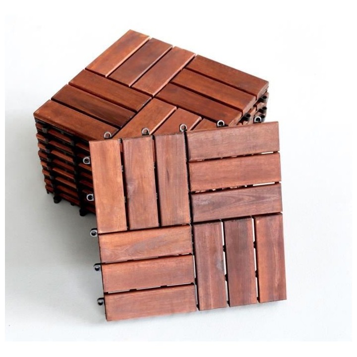 Garden Mood Lot de 10 dalles clipsables de 12 lattes en acacia foncé