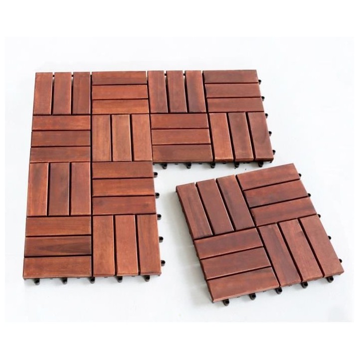 Garden Mood Lot de 10 dalles clipsables de 12 lattes en acacia foncé