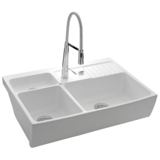 EWI Evier cuisine a poser timbre d'office 2 bacs + 1/2 bac - Céramiqu