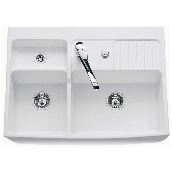 EWI Evier cuisine a poser timbre d'office 2 bacs + 1/2 bac - Céramiqu