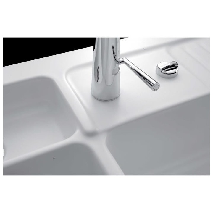 EWI Evier cuisine a poser timbre d'office 2 bacs + 1/2 bac - Céramiqu