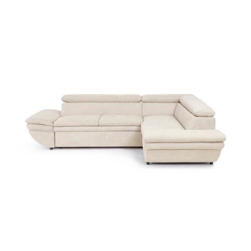 Canapé d'angle convertible droit 4 places LUKE - Tissu All senses beige - L 265 x P 204 x H 74 cm - MINIMAX