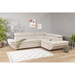 Canapé d'angle convertible droit 4 places LUKE - Tissu All senses beige - L 265 x P 204 x H 74 cm - MINIMAX