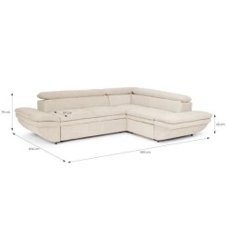 Canapé d'angle convertible droit 4 places LUKE - Tissu All senses beige - L 265 x P 204 x H 74 cm - MINIMAX