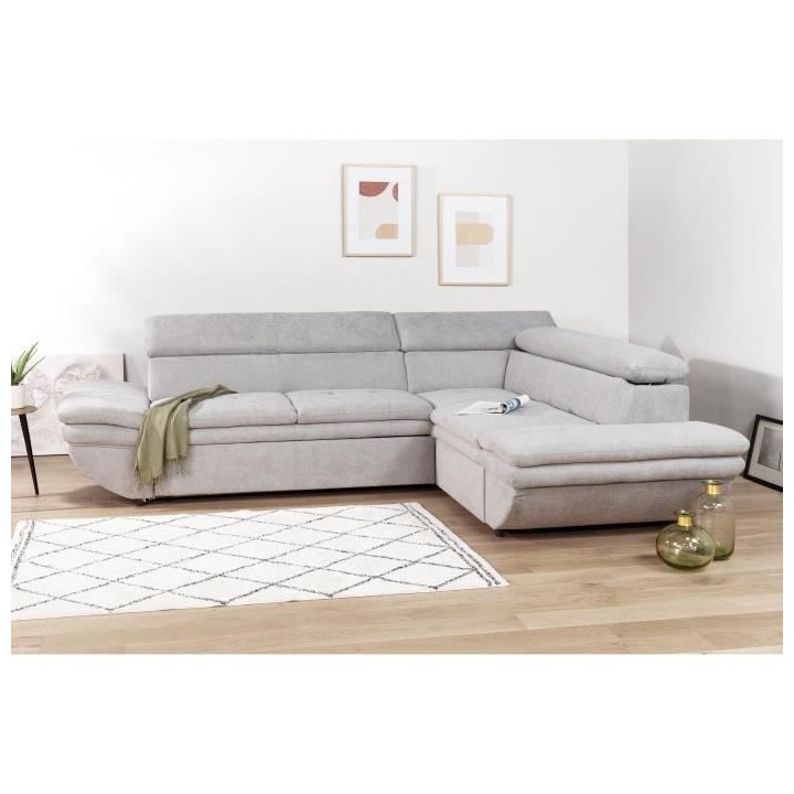 Canapé d'angle convertible droit 4 places LUKE - Tissu All senses gri
