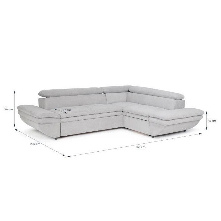 Canapé d'angle convertible droit 4 places LUKE - Tissu All senses gri