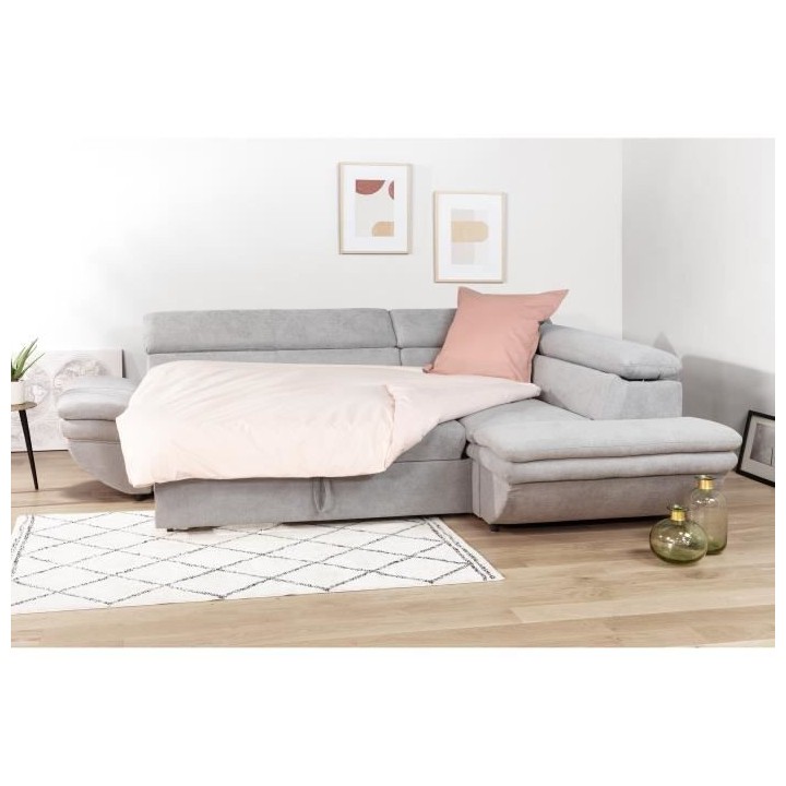 Canapé d'angle convertible droit 4 places LUKE - Tissu All senses gri