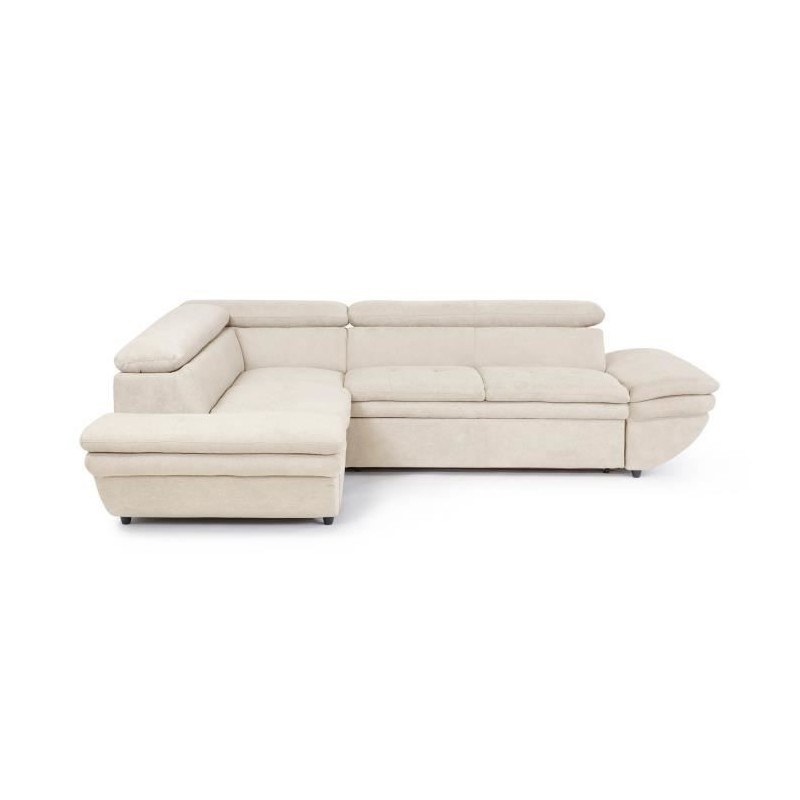 Canapé d'angle convertible gauche 4 places LUKE - Tissu All senses beige - L 265 x P 204 x H 74 cm - MINIMAX