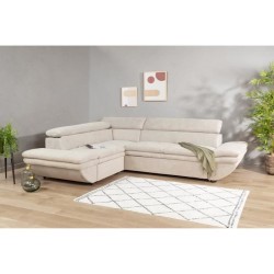 Canapé d'angle convertible gauche 4 places LUKE - Tissu All senses beige - L 265 x P 204 x H 74 cm - MINIMAX