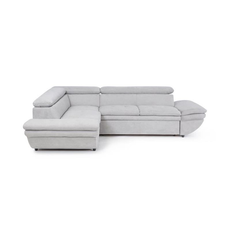 Canapé d'angle convertible gauche 4 places LUKE - Tissu All senses gris - L 265 x P 204 x H 74 cm - MINIMAX