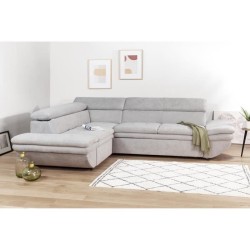 Canapé d'angle convertible gauche 4 places LUKE - Tissu All senses gris - L 265 x P 204 x H 74 cm - MINIMAX