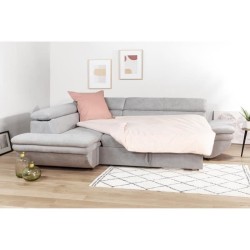 Canapé d'angle convertible gauche 4 places LUKE - Tissu All senses gris - L 265 x P 204 x H 74 cm - MINIMAX