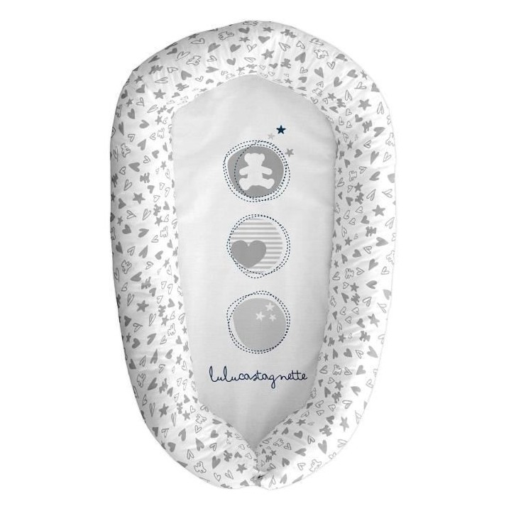 LULU CASTAGNETTE - Coussin couffin ALLOVER CoeUR NAVY 48x90 cm - Airba