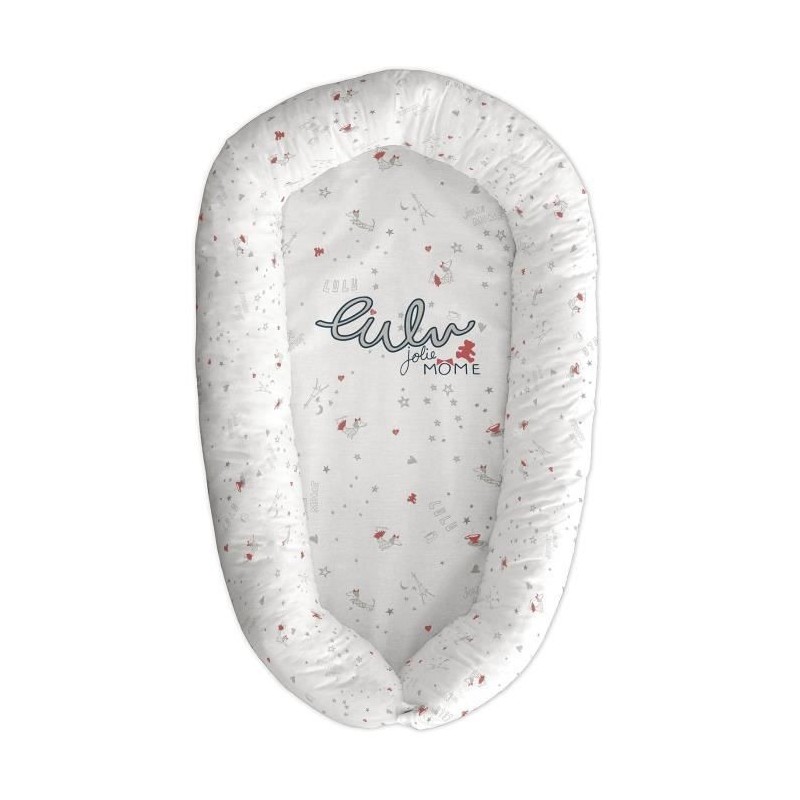 LULU CASTAGNETTE - Coussin couffin JOLIE MOME 48x90 cm - Airballon - Réversible et déhoussable - 100% Coton - Gris