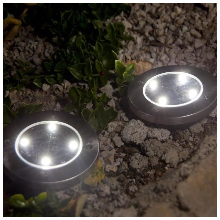 LUMI JARDIN Lot de 2 spots solaires Decky ronds inox - Encastrable ou