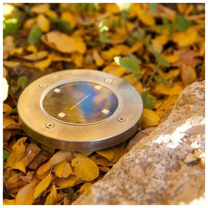 LUMI JARDIN Lot de 2 spots solaires Decky ronds inox - Encastrable ou