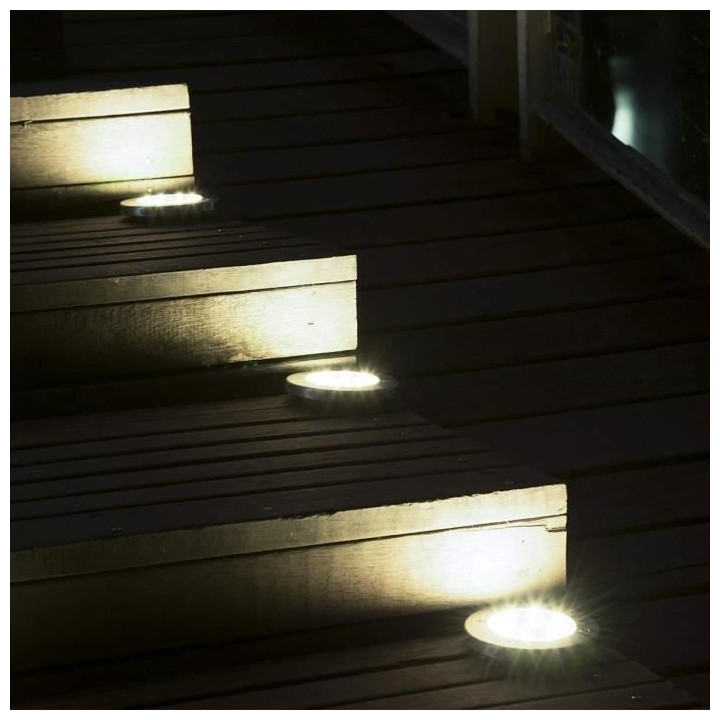 LUMI JARDIN Lot de 2 spots solaires Decky ronds inox - Encastrable ou