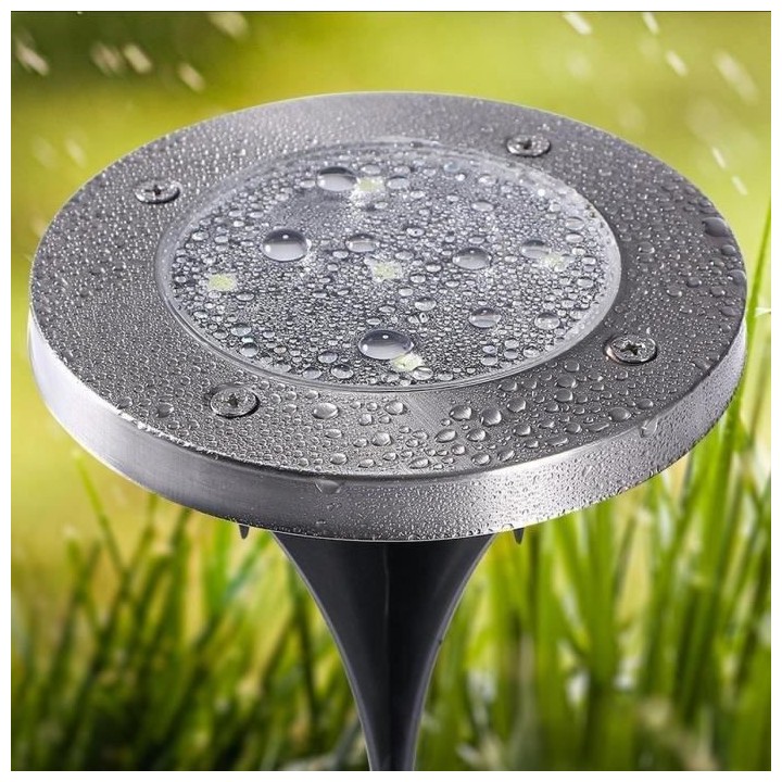 LUMI JARDIN Lot de 2 spots solaires Decky ronds inox - Encastrable ou