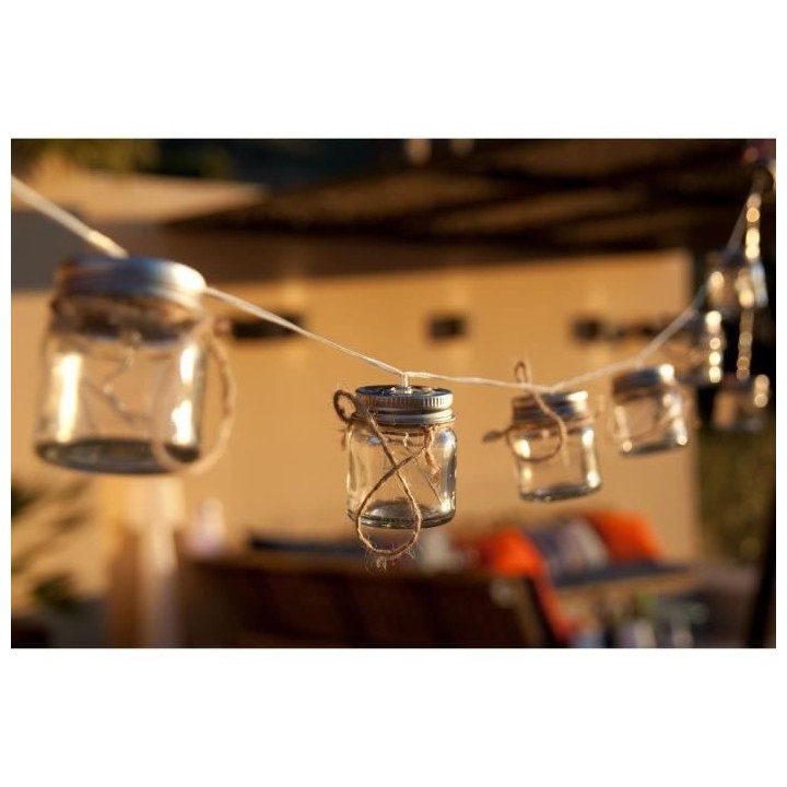 LUMIJARDIN Guirlande solaire d'extérieur 10 bocaux en verre - Avec mi