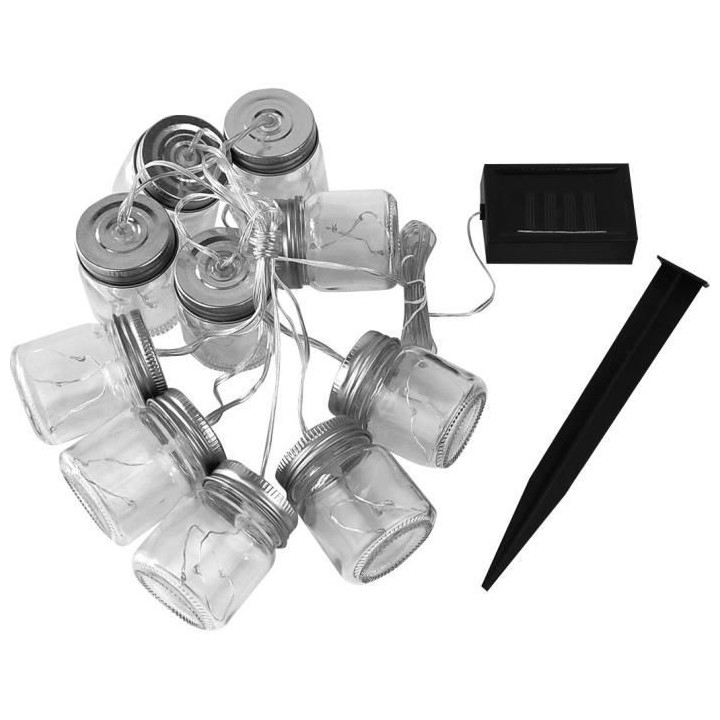 LUMIJARDIN Guirlande solaire d'extérieur 10 bocaux en verre - Avec mi