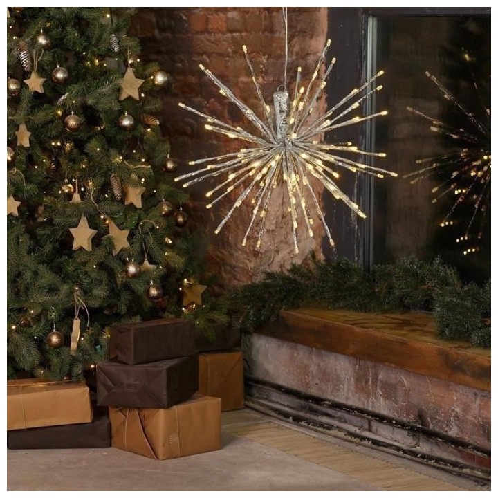 Twig Ball argentée, BRAA, 80 LED BLANC CHAUD Ø5mm