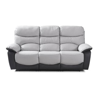 Canapé 3 places relaxation électrique - Simili Gris clair et Gris fo