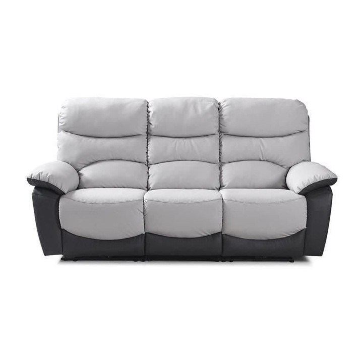 Canapé 3 places relaxation électrique - Simili Gris clair et Gris fo