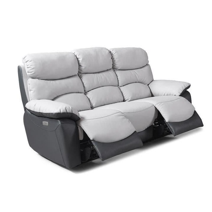 Canapé 3 places relaxation électrique - Simili Gris clair et Gris fo