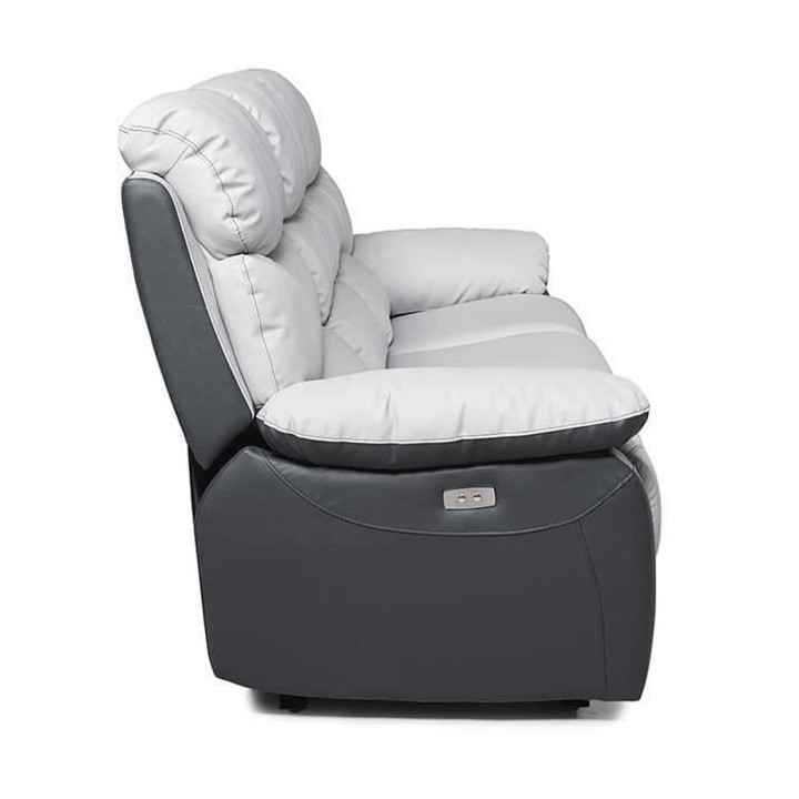 Canapé 3 places relaxation électrique - Simili Gris clair et Gris fo