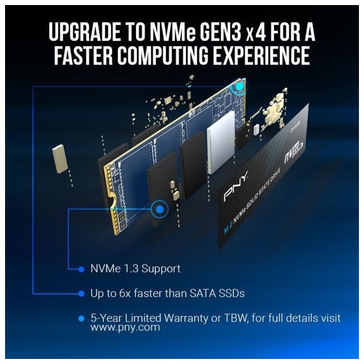 Disque SSD Interne - PNY - CS1030 M.2 GEN3 - 250 Go - NVMe (M280CS1030