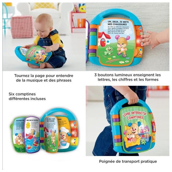 Fisher-Price - Livre Interactif Comptines - Livre bébé - 6 mois et +