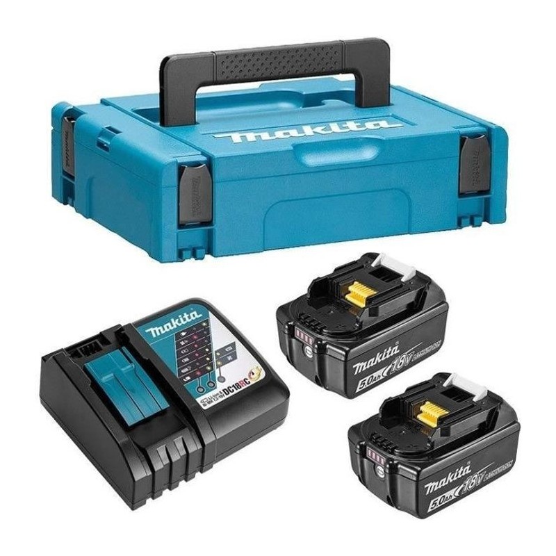 Pack 2 batteries 18V de  5,0 Ah Li-ion MAKITA - 197624-2 (Livré avec chargeur + coffret Makpac)