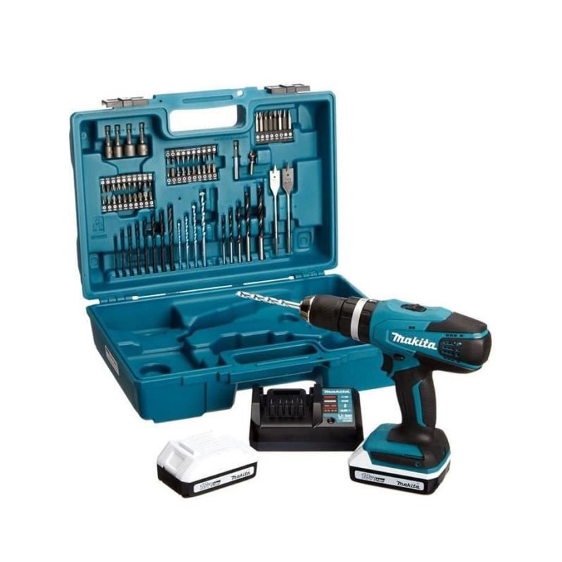 Perceuse-visseuse a percussion 18 V + 2 batteries 1,5 Ah + chargeur + coffret standard - MAKITA - HP457DWE10