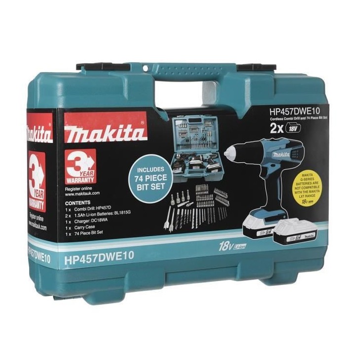 Perceuse-visseuse a percussion 18 V + 2 batteries 1,5 Ah + chargeur +