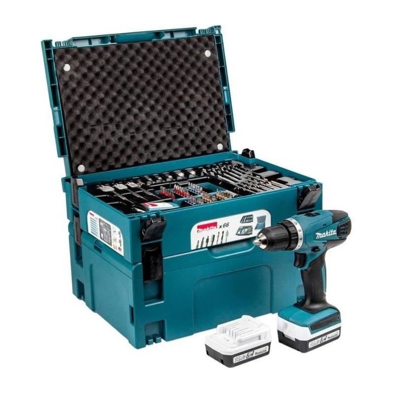 MAKITA Perceuse visseuse 10mm DF347DWJX4 + coffret Makpac avec 66 accessoires