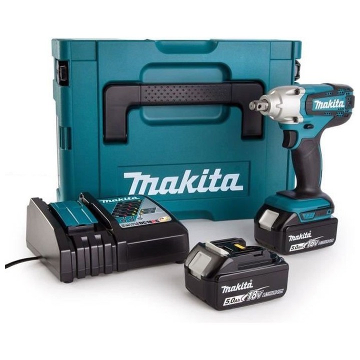 MAKITA Boulonneuse a chocs + 2 batteries 18V 5Ah Li-Ion + Coffret Makp