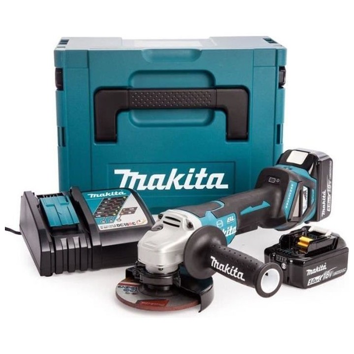 Meuleuse 18V a variateur 125 mm + 2 batteries 5Ah + chargeur + coffret