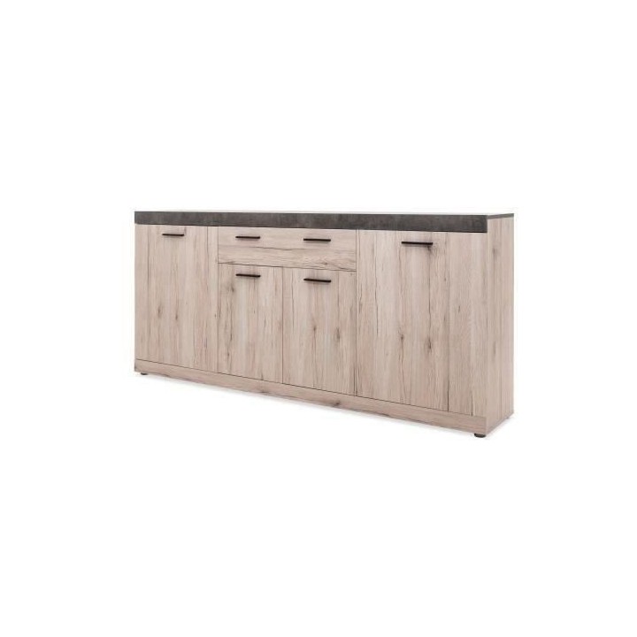 Buffet - Décor Chene Sorrento et béton - Contemporain - 4 portes - M