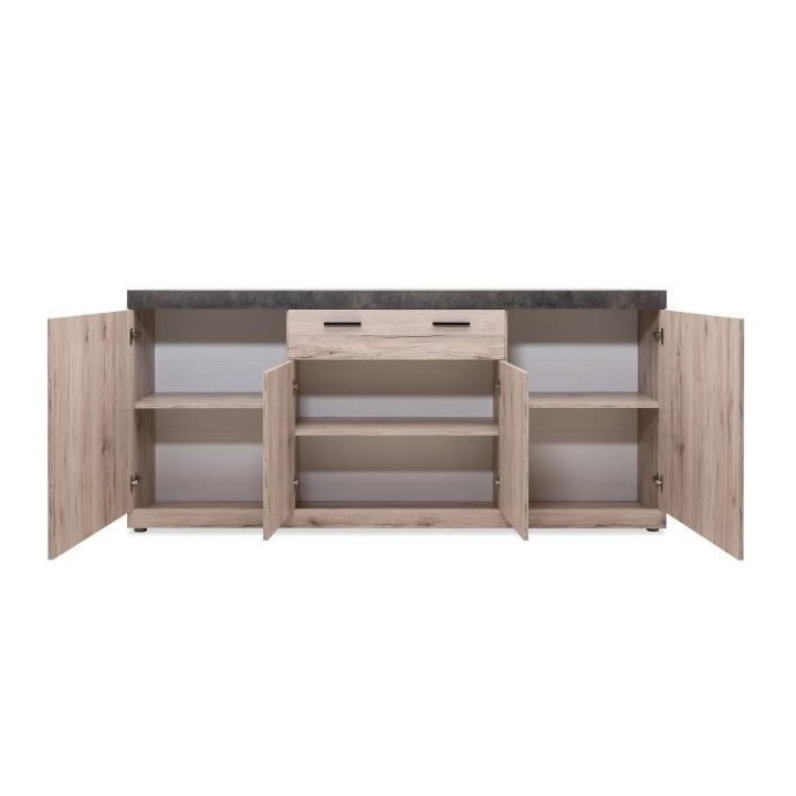 Buffet - Décor Chene Sorrento et béton - Contemporain - 4 portes - M