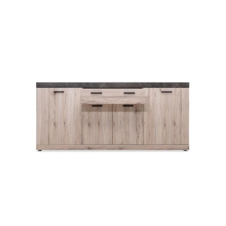 Buffet - Décor Chene Sorrento et béton - Contemporain - 4 portes - M