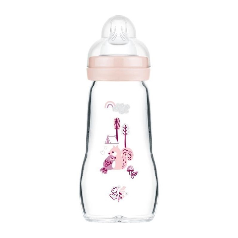 MAM Biberon Verre +0m Oiseau Rose 260ml