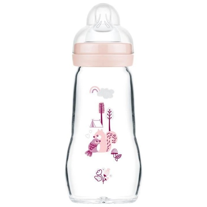 MAM Biberon Verre +0m Oiseau Rose 260ml