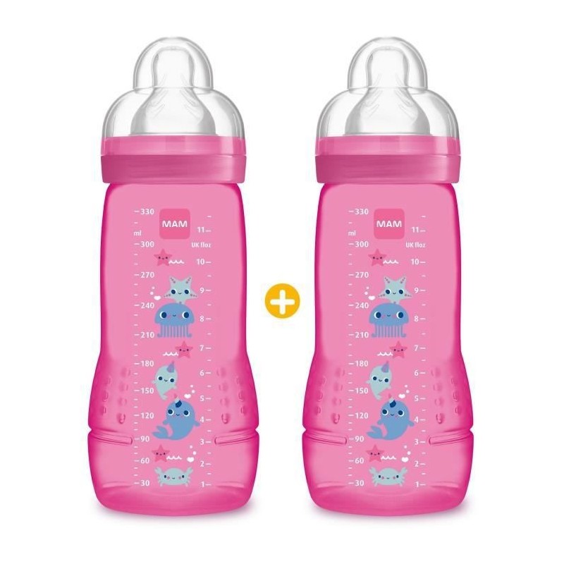 MAM Easy Active 2eme Âge Biberon +6m Rose Jungle Lot de 2 x 330ml