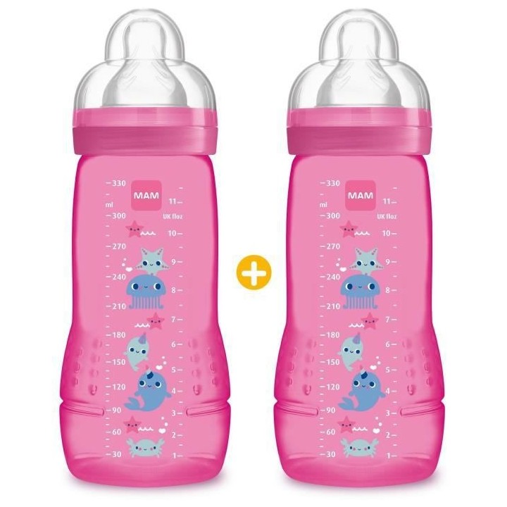 MAM Easy Active 2eme Âge Biberon +6m Rose Jungle Lot de 2 x 330ml