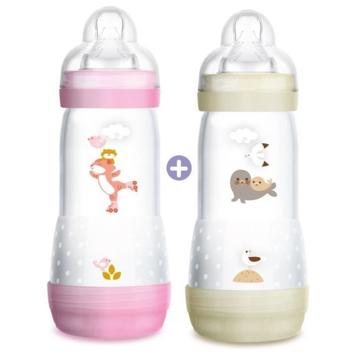 MAM Easy Start Anti Colique 1er Âge Biberon +4m Tigre Phoque Lot de 2