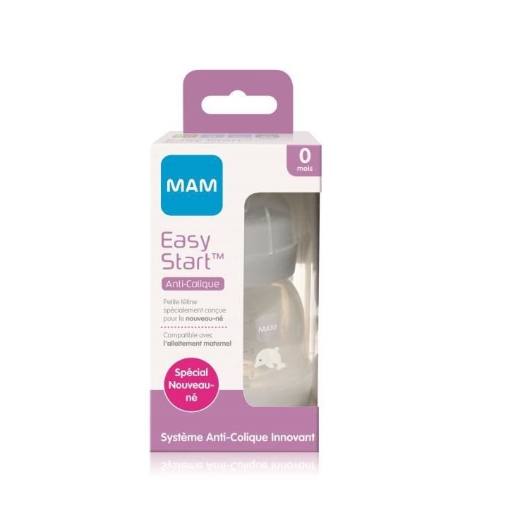 MAM Easy Start Anti Colique 1er Âge Biberon Nouveau-Né 0m Dauphin Gr